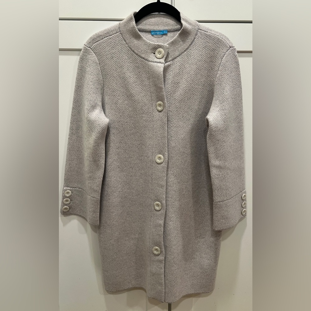 J.MCLAUGHLIN MIRIAN HERRINGBONE JACQUARD 100% CASHMERE CARDIGAN, SIZE S, NWOT.